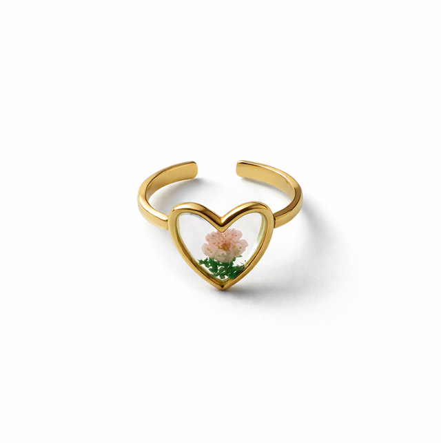 Pink flower heart ring 