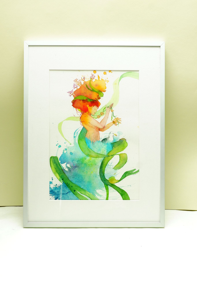 Illustration originale aquarelle "Fille des océans"