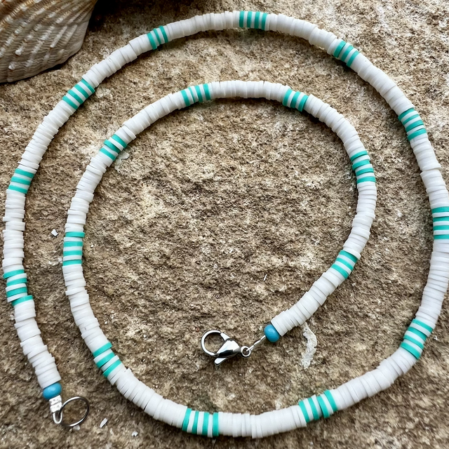 Collier modèle Valentin blanc &amp; Turquoise 