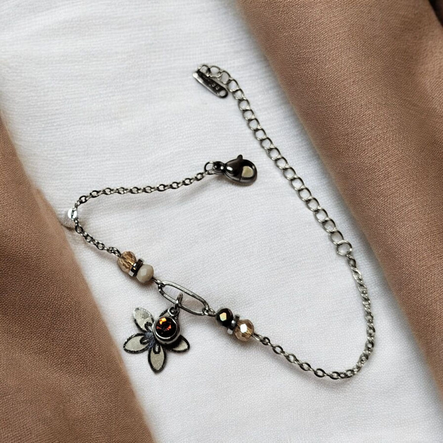 Bracelet acier inoxydable et strass marron et argenté