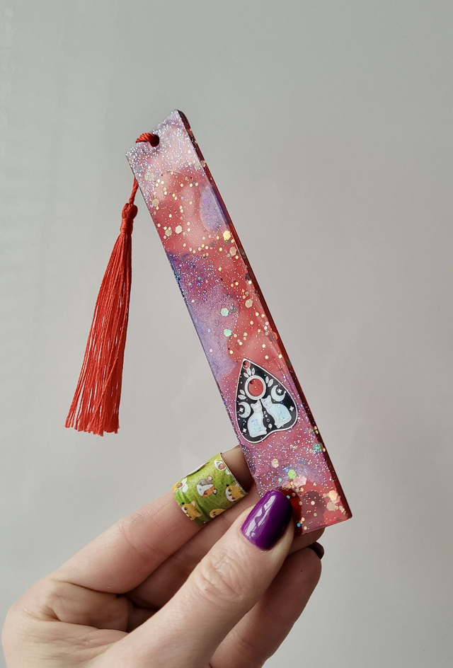Red &amp; Purple Glitter Cat Planchette Bookmark