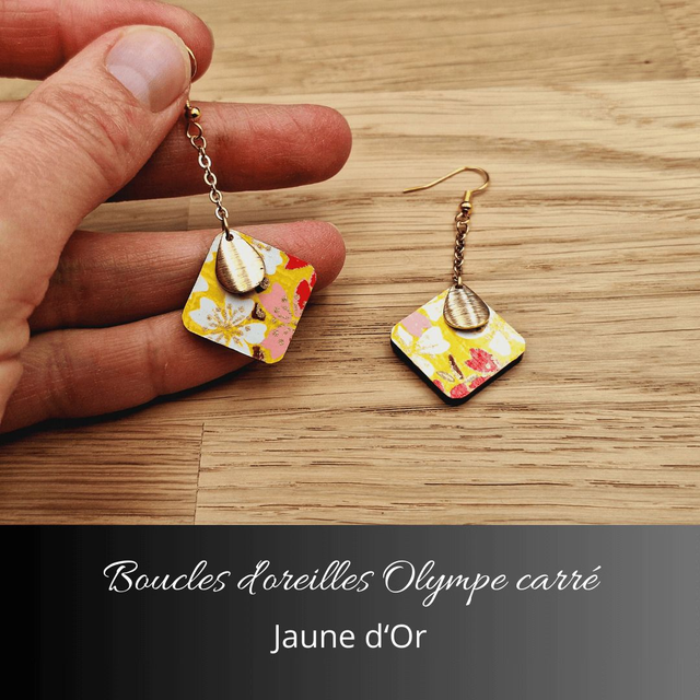 Boucles d'oreilles Olympe carré - Jaune rouge