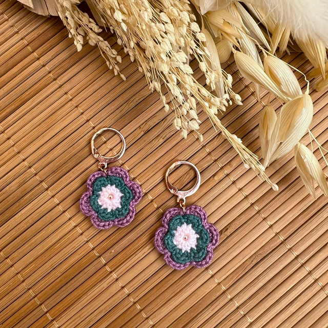 Boucles d’oreilles fleurs Corolles ~ M ~ Violet / Bleu canard