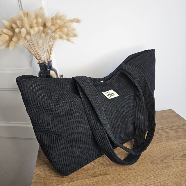 Sac cabas en velours côtelé noir