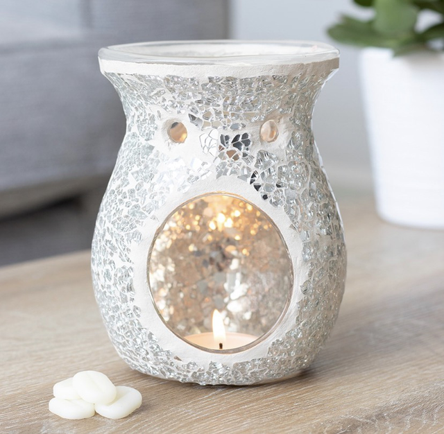 Silver Mirrored Crackle Oil &amp; Wax Burner