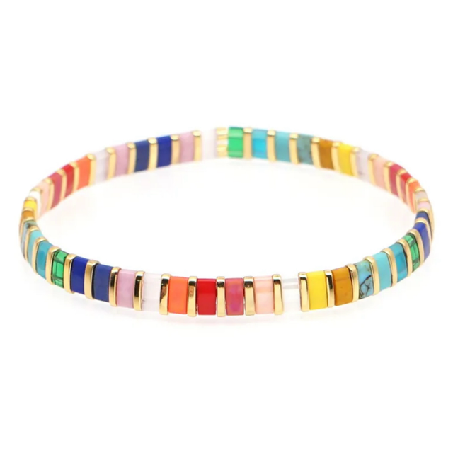 Tile Bead Stretch Bracelet - Multicolour