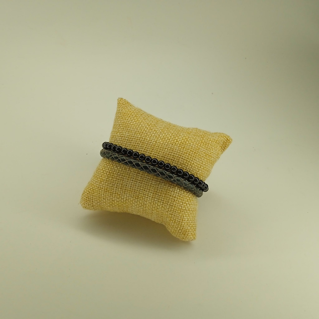 Bracelet cuir noir et pierre Obsidienne 