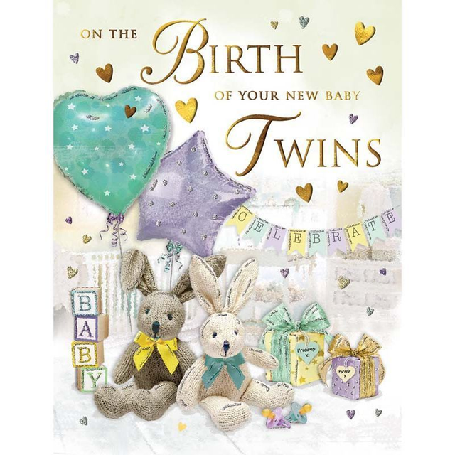 Birth of Twins stunning high quality design. Greeting Card Neutral design.