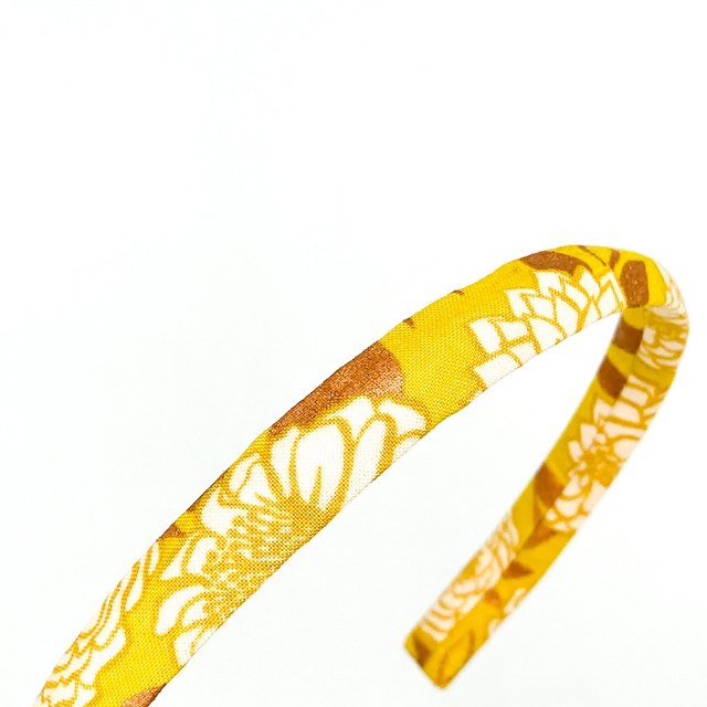 Narrow Alice Band - Yellow Metallic Gold Floral (Dahlia)