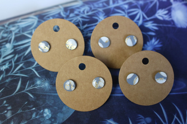 White and Grey Celestial Studs - Silver Plated