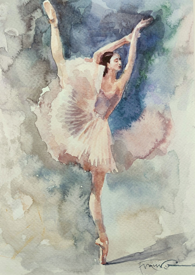 Baletnica, 30x24 (21x15 w świetle passe-partout) akwarela