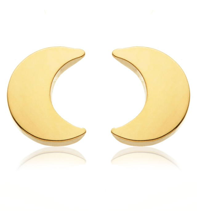 Zircon Gold Titanium Moon Stud Earrings - pair