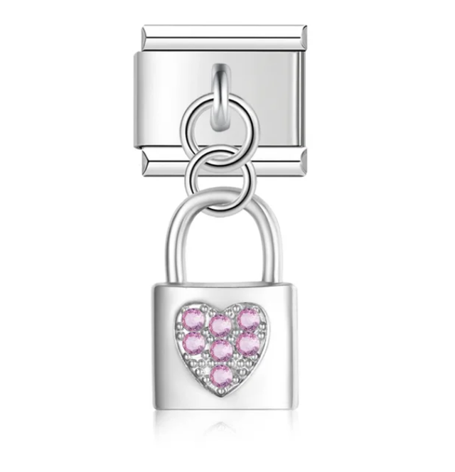 Charm Candado colgante con brillos Rosa