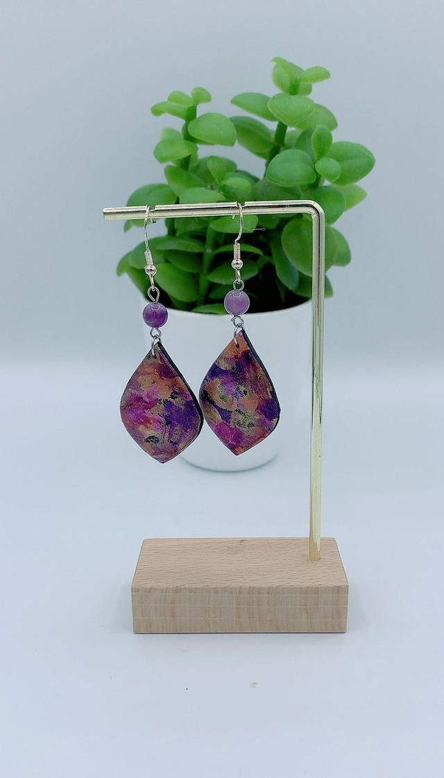 Boucles d'Oreilles Violette et Jaune