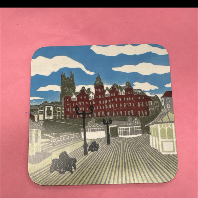 Cromer pier coaster linocut lain 