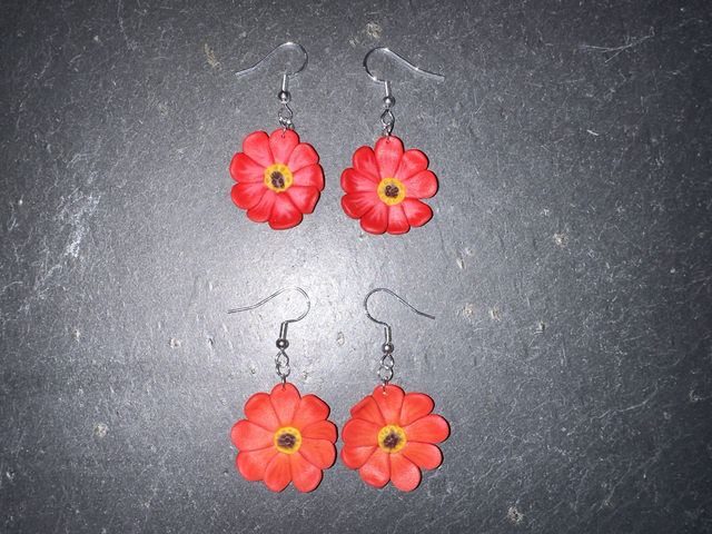 Flower Dangle Earrings Polymer Clay Handmade
