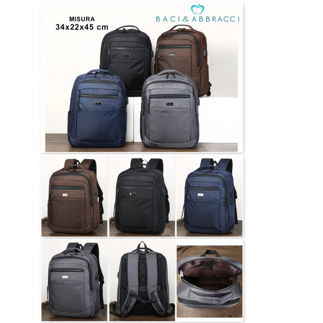 Baci & Abbracci Zaino Uomo Lavoro Ufficio Viaggio porta Pc Tablet cavo USB AUX