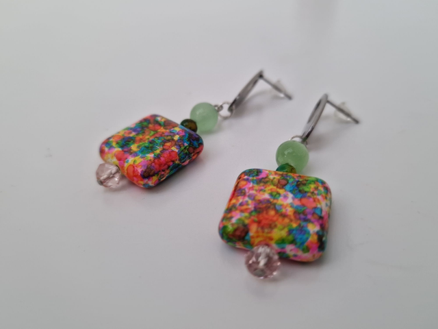 Boucles D'oreilles Pierres Naturelles Multicolore Pierres De Lune Vertes