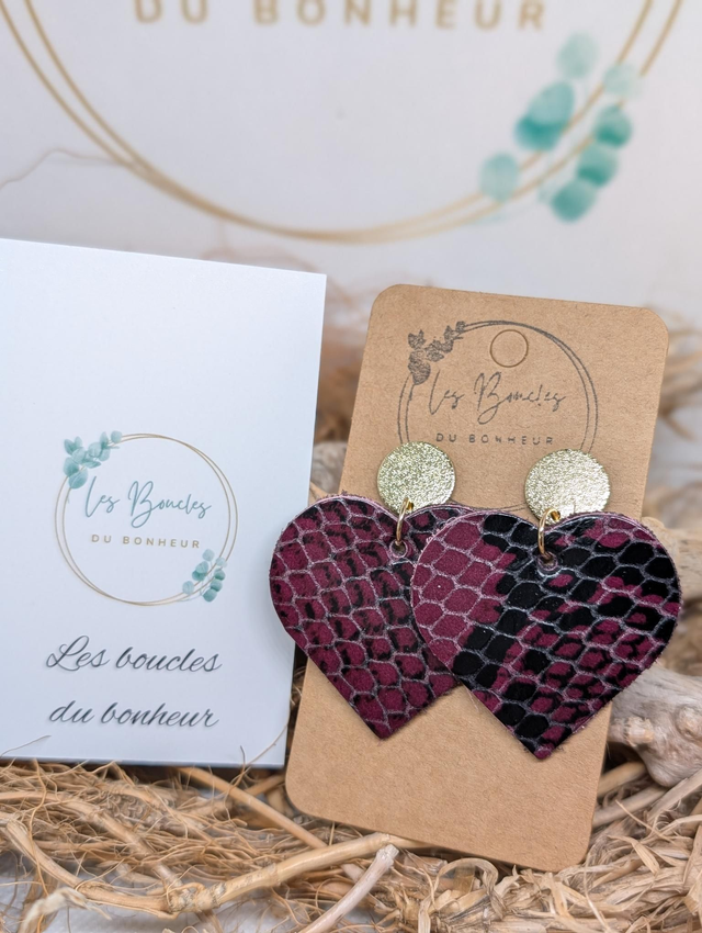 Boucles d&#039;oreilles coeur ❤️ aubergine li021