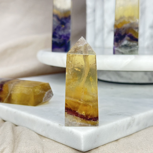 Yellow + Purple Fluorite Tower (High Quality) #4