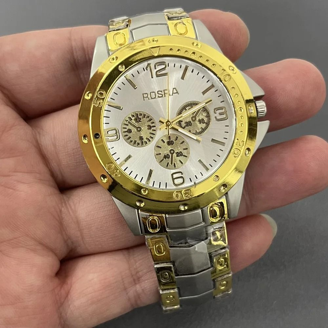  montre à Quartz hommes argent dorée bracelet en acier