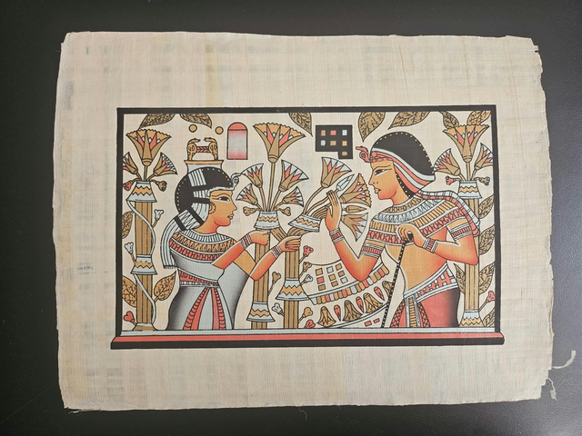 Ancient Egyptian Royal Couple Papyrus Art – Pharaonic Love Scene &amp; Egyptian Wall Decor