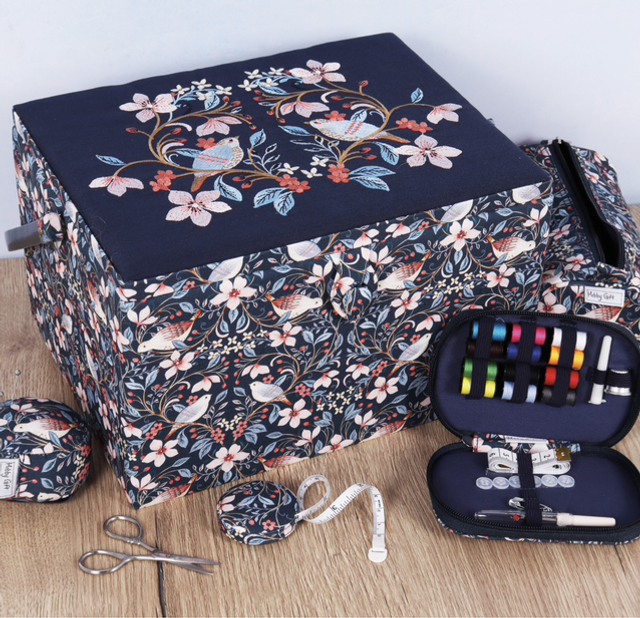 Sewing Box (L): Embroidered: Blossom Birds