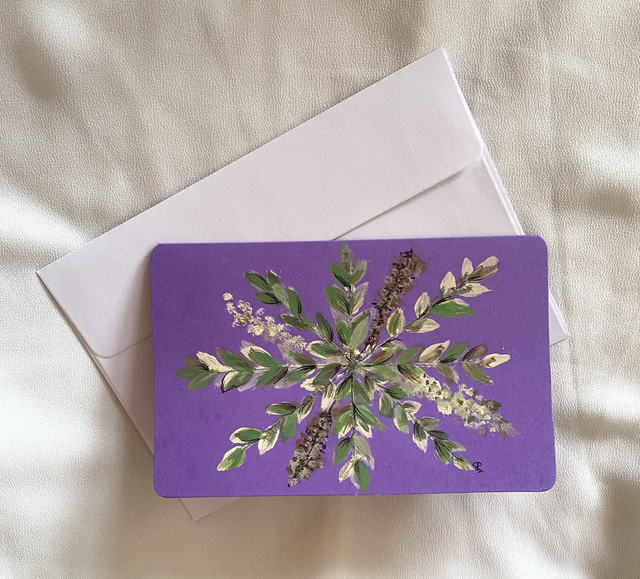 Doppelkarte abgerundet - Schneeblume auf violett