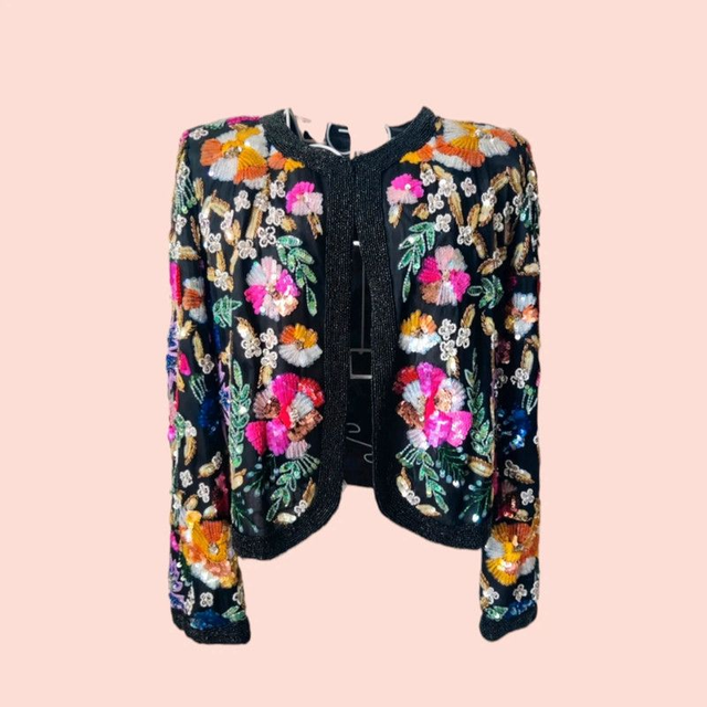 Gilet soie et sequins T.38 vintage