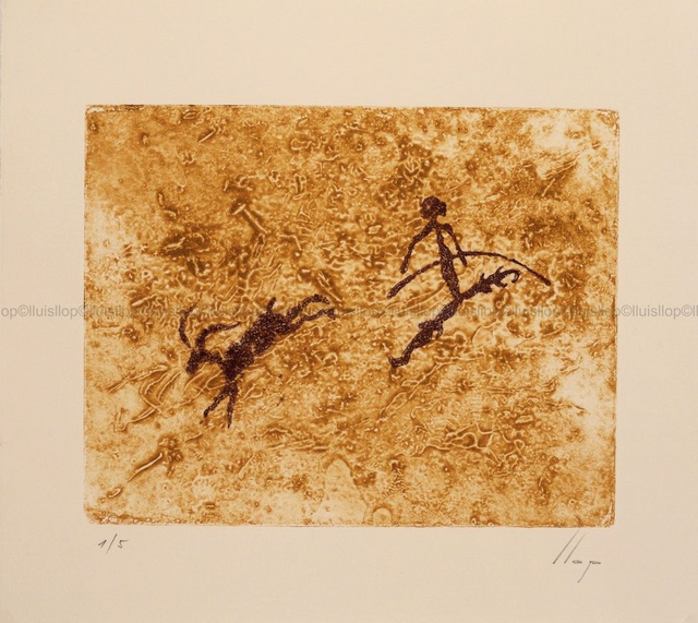 grabado original intaglio 38x33 - pinturas rupestres, Benifassar-La Senia