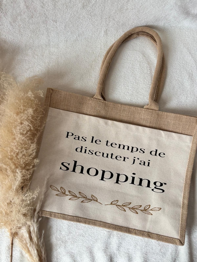 Sac en toile de jute naturel + pochette beige avant à partir de