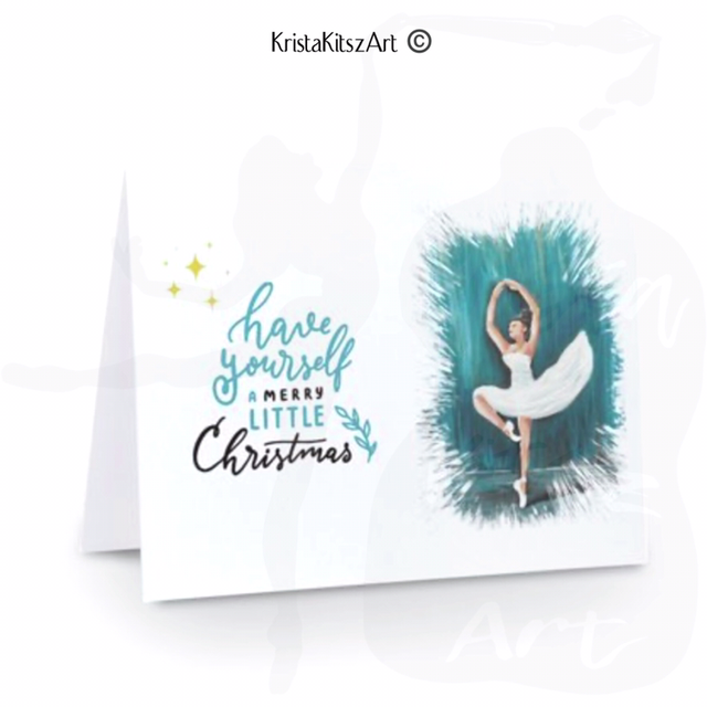 Luxe Kerstkaart Ballet Danseres schilderij donkerblauw | dubbele ansichtkaart met envelop