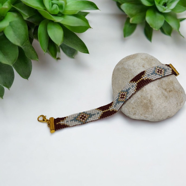 Bracelet bordeaux, bleu, blanc et or