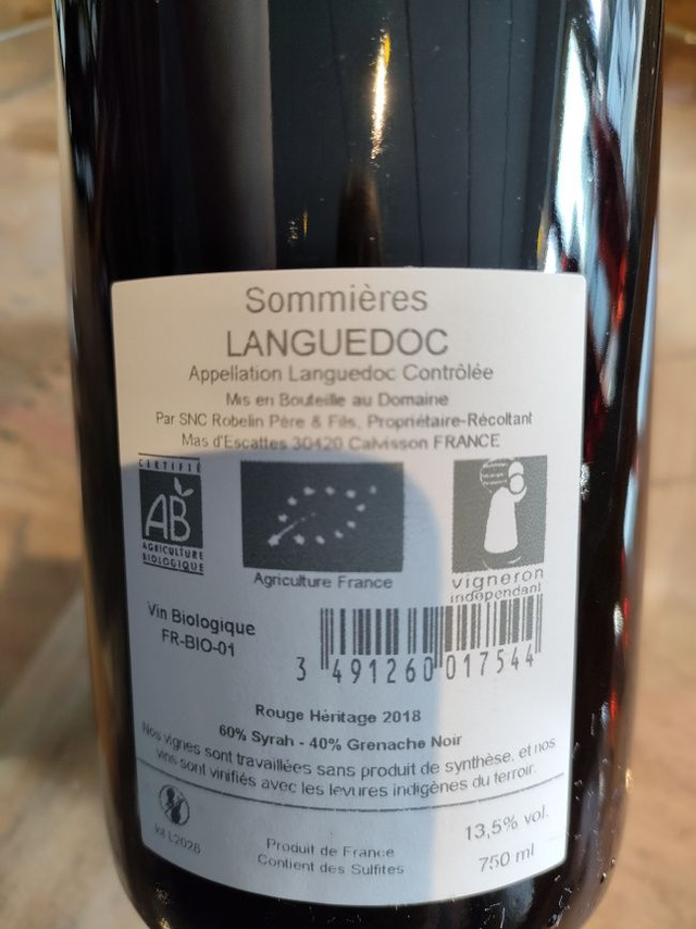 Héritage 2019 - Rouge Sec Tranquille - Domaine de l''Escattes (François Robelin)