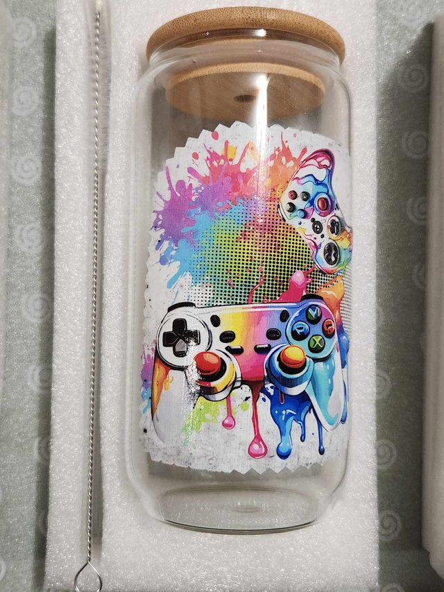 Canette en verre personnalisé "   Gamer  partie  " ( gobelet , verre, tasse  )   