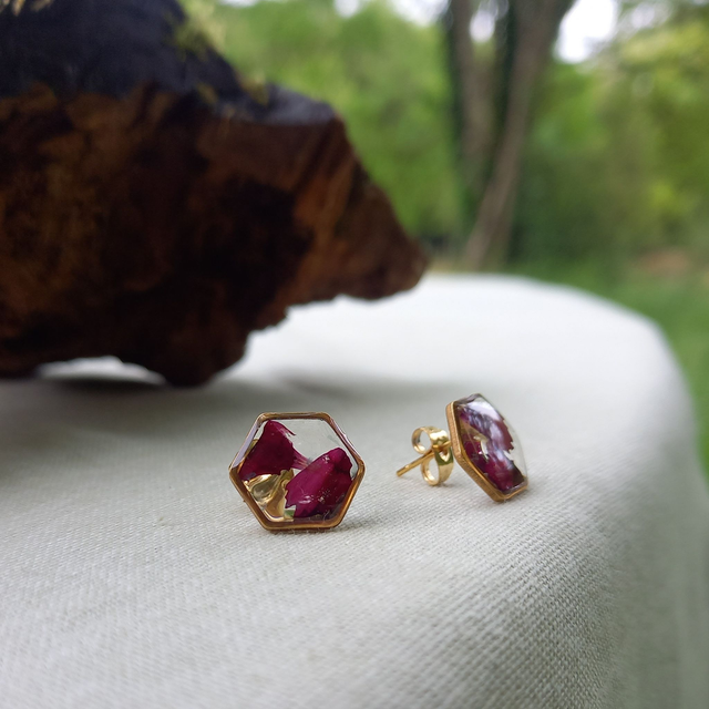 Puces d'oreilles ∙ doré ⬡ hexagonales Verveine