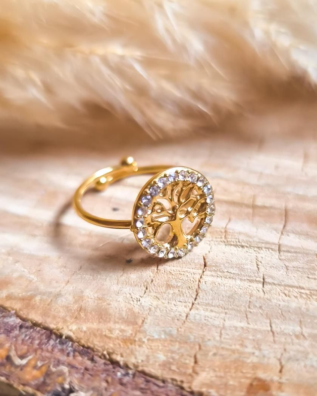 Bague strass "Arbre de vie" - Modèle doré