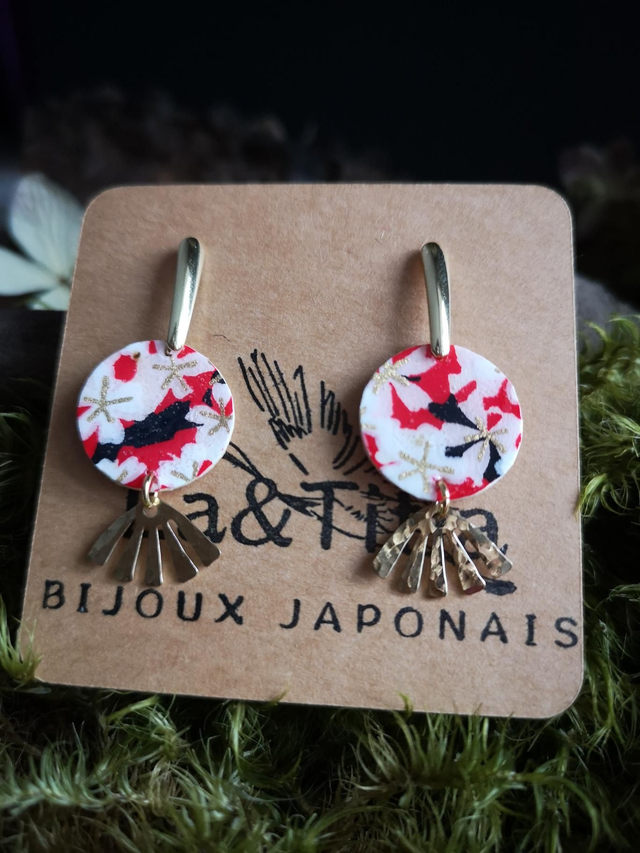 Boucles d'oreilles - puces - papier washi - Sakura - éventail - La&Titia