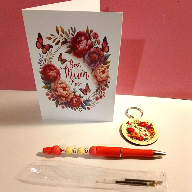 Best Mum Ever Card Pen &amp; Keyring Set - MOTHER'S DAY - MUM BIRTHDAY - 4 Designs