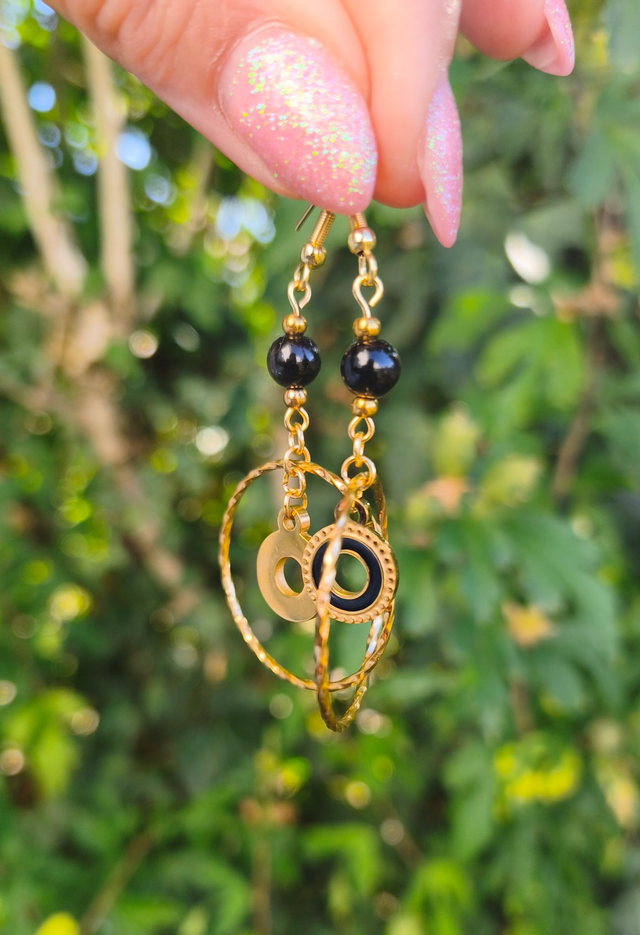 A Boucles d'oreilles "Anneau" Obsidienne