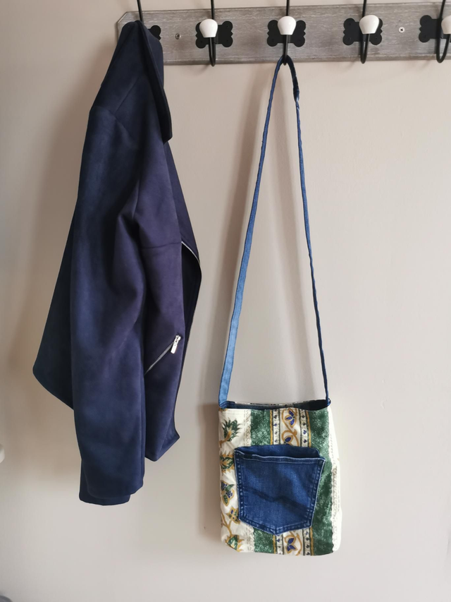 Sac mains libres #124 - Mix de jeans et tissu provençal