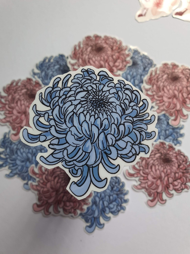 Blue Chrysanthemum vinyl sticker