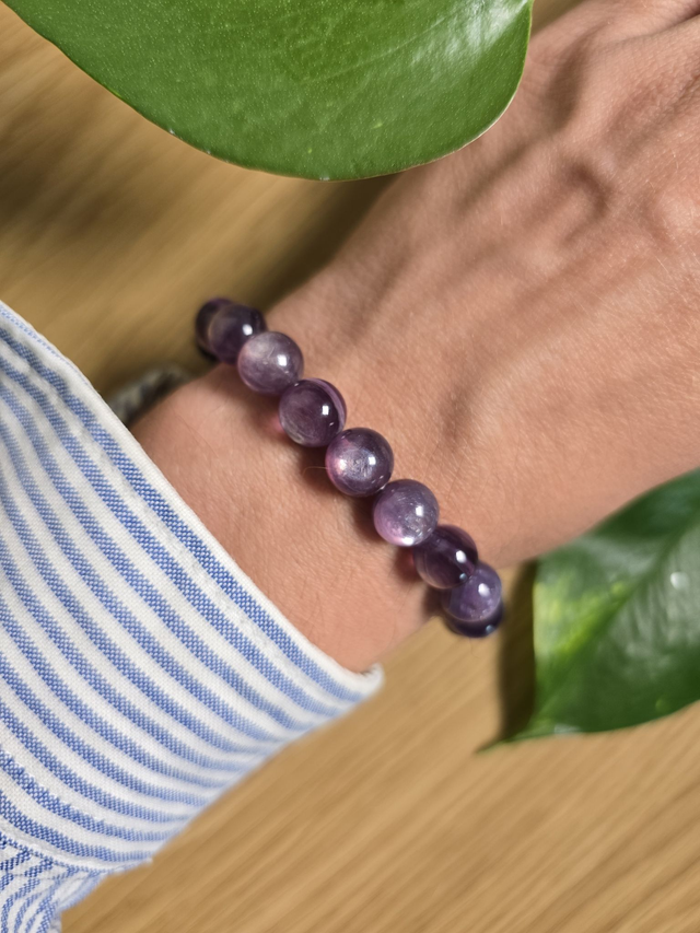 Bracelet Lépidolite claire, perles de 8 mm (Qualité AAA)