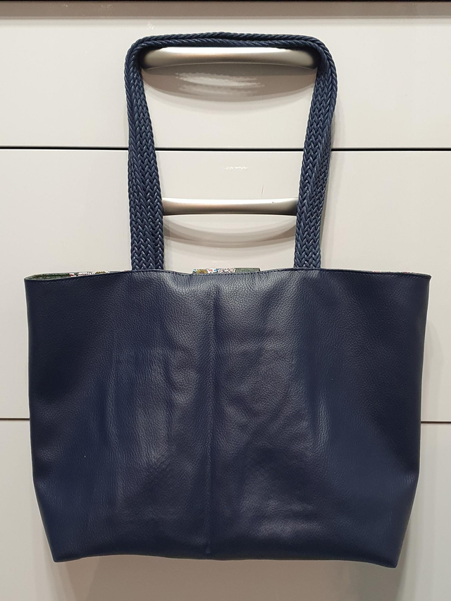 Sac à main simili cuir bleu et tissu kaki