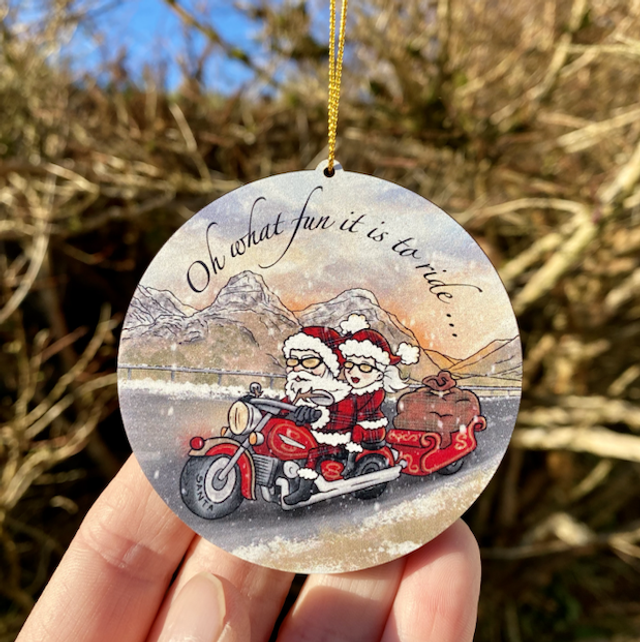 Santa Biker wooden Christmas tree ornament 
