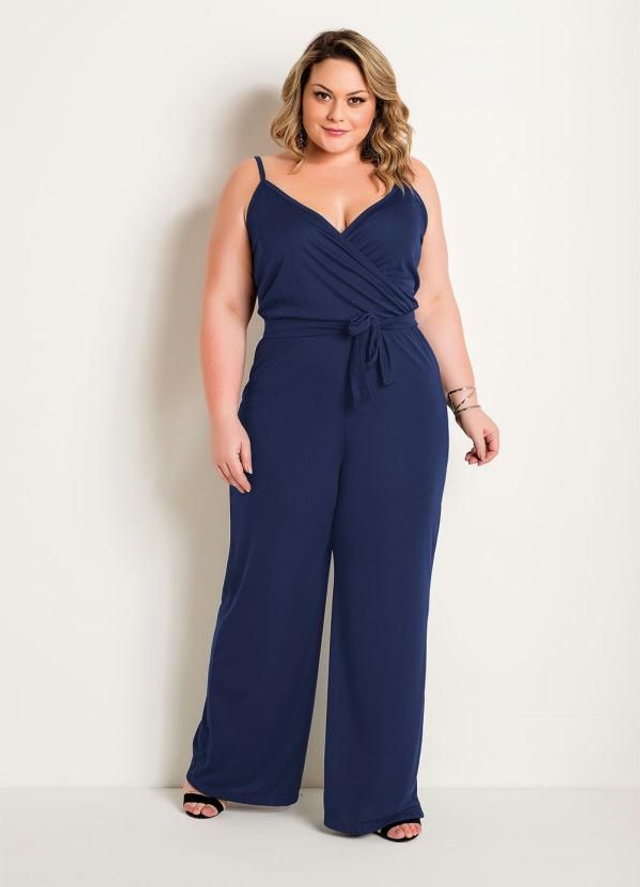 Macacão De Alças Com Amarração Cor Lisa Plus Size | Marguerite