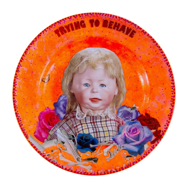 "Trying to Behave" Neon Orange Upcycled Wall Plate - House of Frisson