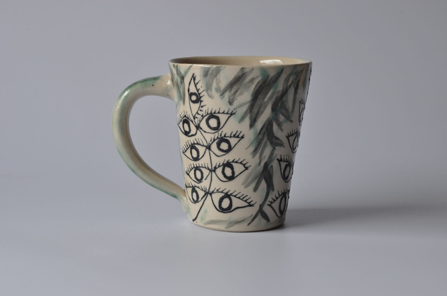 Nature has Eyes — Ceramic Stoneware Cup with Nature Eyes Psychedelic Patterns, handmade - Artistic Piece