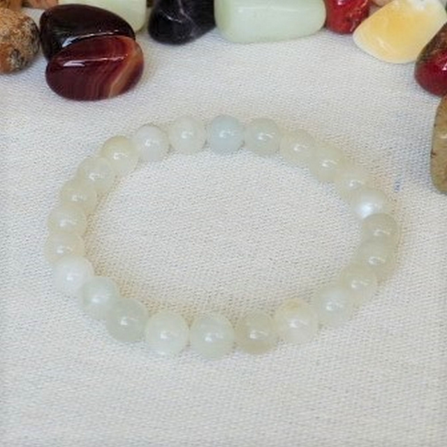 Pierre de Lune Blanche Fumée / Bracelet Boules de 8 mm / Rondes et Polies en Pierres Naturelles