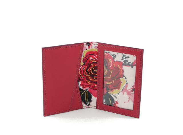 Porte-Cartes MADO Rouge avec doublure tissu motif Rose V2